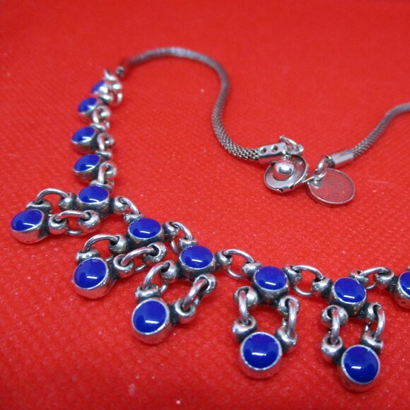 PHILIPPE AUDIBERT PARIS Navy Blue Enamel Silver Tone Metal Bib Necklace Designer - Picture 6 of 9